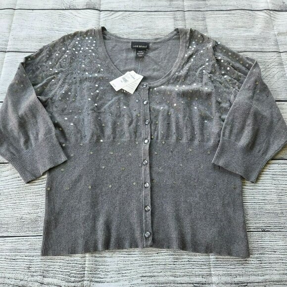 Lane Bryant NWT 18/20 button up top sweater with sequins plus size Gray - Picture 1 of 12